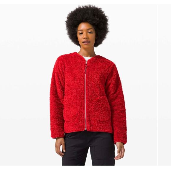 lululemon athletica Jackets & Blazers - Lululemon Oh So Sherpa Full Zip Jacket Red 6 activewear Pockets Coat walking